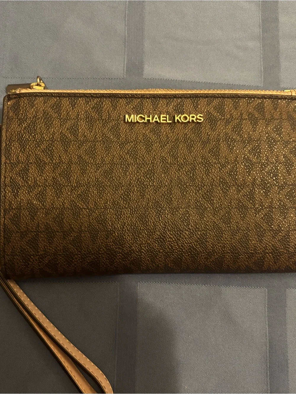 Michael Kors Signature Logo Wristlet with Gold Hardware